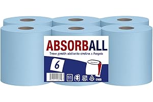 Value Plus AbsorbAll Blue Centrefeed Paper Rolls, 2-Ply Quilted & Embossed – Super Absorbent & Extra Strong, 6-Roll Pack for Kitchen, Garage, Restaurant & Commercial Cleaning