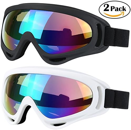 Ski Goggles,2 Pack Snowboard Goggles,Skate Motorcycle Bicycle Riding Goggles for Kids,Boys,Girls,Youth,Men,Women with UV 400 Protection,Windproof,Anti-Glare Lenses (Black/White)