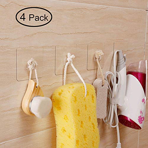 Preisvergleich Produktbild Hawsam 4pcs Ohne Bohren Starke Transparente Klebrige Haken, Wasserdicht Klebstoffe Aufkleber, Keine Spur an der Wand Entfernt für Küche Badezimmer Schlafzimmer Büro