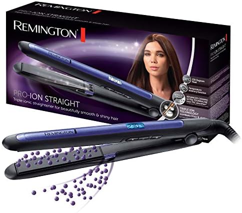 Remington: Piastra per capelli - Tecnologia a Triplo Ione: meno effetto crespo e carica statica -Rivestimento in Ceramica ultra, Tormalina, display LCD, 150-230°C, funzione aumento temperatura, S7710