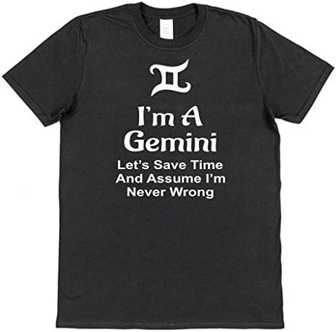 Click My Clobber Mens, T-Shirt, I'm A Gemini I'm Never Wrong, Black, XL