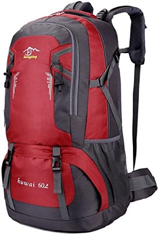 Camping Hiking Backpack Outdoor Sports Bag Waterproof Lightweight Rucksack For Climbing Travelling Mountaineering Casual Daypack (Red, 60L)
