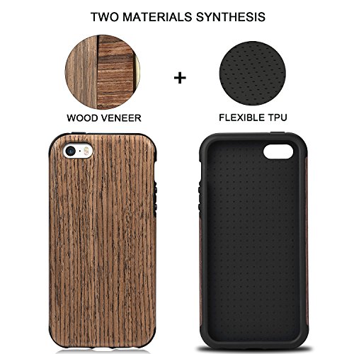 TENDLIN Funda iPhone SE Grano de Madera Silicona TPU H  brido Suave Carcasa para iPhone SE 5S 5  Rosa Negro