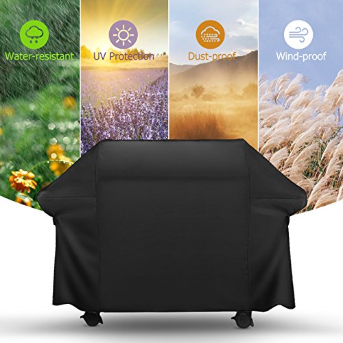 Grill Abdeckhaube, OMorc Grillabdeckung Wasserdicht BBQ Cover Schutzhuelle Haube Grill Abdeckplane für Weber, Brinkmann, Char Broil, Holland and Jenn Air (183 x 66 x 130cm) —Schwarz - 4