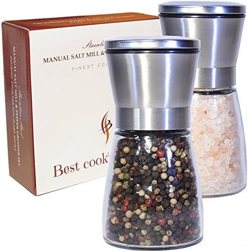 Best Salt grinders and Mills – Pepper mill Grinder and Salt Shaker Set - Reffilable Stainless Steel - Adjustable Coarseness Mill - Easy to Refill Salt n Pepper Shakers (Large Set of 2 Grinders)