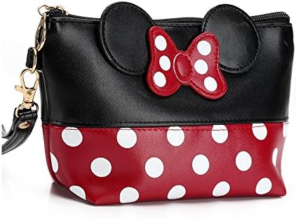 Women Travel Cosmetic Bag PU Cartoon Bow Hand Holding Makeup Case Toiletry Makeup Organizer W/ Zipper
