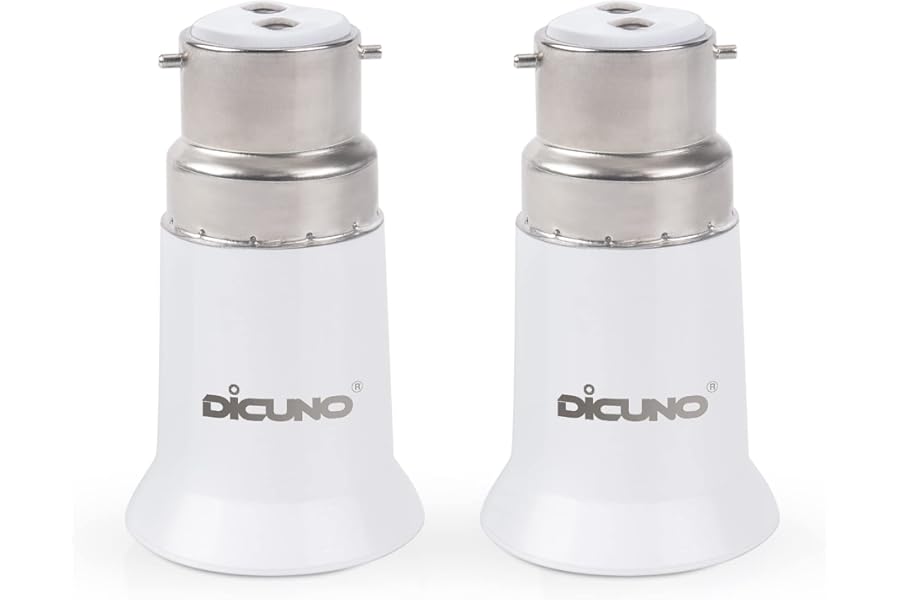 DiCUNO B22 to E27 Socket Converter, Socket Adapter, Bayonet to Screw Edison, BC to ES Lamp Base Adapter for LED Bulbs and Incandescent Bulbs and CFL Bulbs-2 Packs