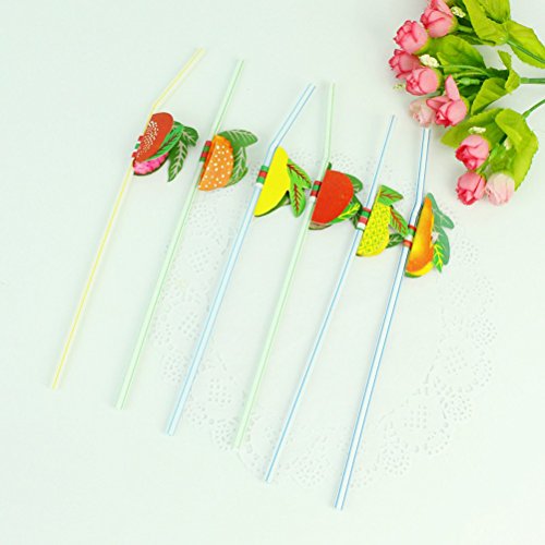 OULII 50 Stück Obst Einweg Trinkhalme Strohhalme für Bar Club Party Favors Dekoration (gemischte Farben) - 7