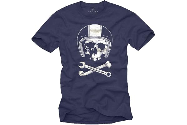 Tee Shirt Originaux Mécanicien Casque Moto avec Skull