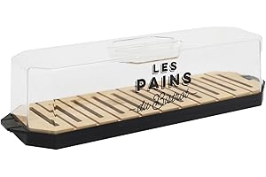 COOK CONCEPT - KA0644 Caja de Pan con Tapa Transparente y Bandeja de Madera - Diseño Elegante para Conservación de Panes y Bollería - 403 x 97 x 121 cm - Transparente Negro