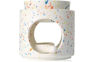 Zweipappel Duftlampe aus Keramik mit Teelichthalter | Aromalampe | Duftöl und Duftwachs diffusor | H*11cm ø10cm Abnehmbare Schale | Gerillte Oberfläche | (Bunt)