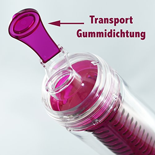 800ml Trinkflasche für Fruchtschorlen in den Farben Pink, Grün oder Transparent. Perfekte Sportflasche aus BPA-freiem Tritan. Super-einfacher und auslaufsicherer Trinkverschluss. Leicht zu reinigen. - 6