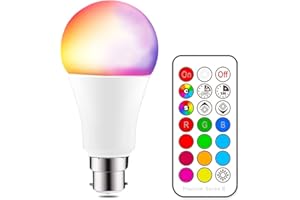 iLC Colour Changing Light Bulb Cool White 5700K 10W B22 Bayonet RGBW LED Light Bulbs - 12 Color Choices - Remote Controller Included for Home/Decoration/Bar/Party/KTV Mood Ambiance Lighting