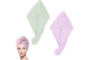 SULIUDAJI 2 Pcs Turbante Asciugacapelli, Asciugamano Per Capelli, Asciuga Rapidamente I Capelli Bagnati Senza Effetto Crespo Turbante Morbido E Assorbente Per Donne Bambini Capelli Lunghi E Ricci