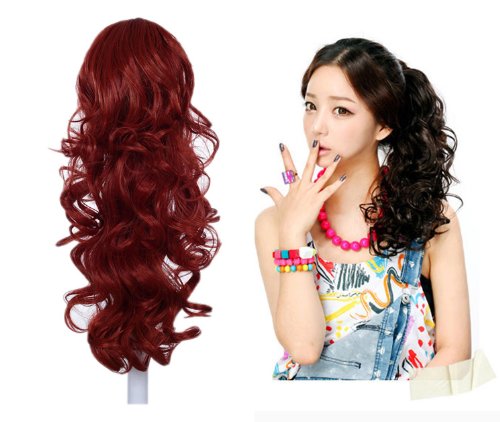 Prettyland - DH254 pelo largo Extensión de cabello, Peluca Cola de Caballo ondulada con clips- R02 rojo