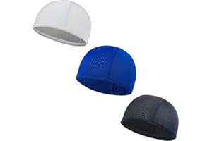 ZORVUJI Sottocasco Moto Estivo Traspirante, 3 Pezzi Sottocasco Bici Estivo, Berretto Sportivo Uomo Donna, Bandana Ciclismo, Cuffia Sotto Casco Moto, Poliestere (Nero+Bianco+Blu)