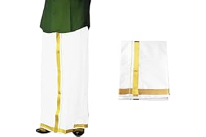 Tarini Gallery Cotton Dhoti Vesti Mundu Single Layer with Golden Border (White Color - 2 metres)