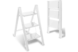 ‎EULENKE Eulenke 3 Stufen Leiter, Trittleiter Stufen, Klappleiter, Aluminium Leicht Stehleitern, Tragbare Klapptritt, mit rutschfeste Breites Pedal, für Haushalt, Büro, Küche, Belastbar Bis 150kg,Weiß