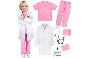 Doctor Costume Set Medical Uniform Set, 7-Piece Cosplay Costume Lab Coat for Kids