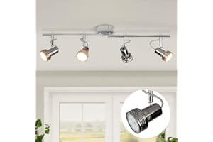 DINGLILIGHTING LED Ceiling Rotatable Spotlights 4 Swiveling Heads, Chrome Finish Ceiling Light, 4 x 3 W 3000K Warm White, Adjustable Straight Rod Kitchen Lights for Bedroom, Living Room(Bulbs Included)