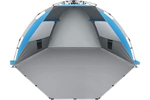 Oileus X-Large 4 Personen Strandzelt Sonnenschutz,Tragbares Sonnenschutz Instant Zelt für Strand mit Tragetasche, Heringen, 6 Sandtaschen, Anti-UV für Angeln, Wandern, Camping, Winddicht, Blau