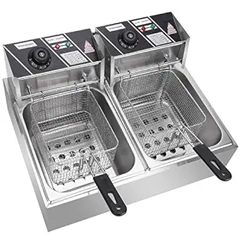 HI-TECH KITCHEN Stainless Steel Double Deep Fat Fryer 6+6 Ltrs