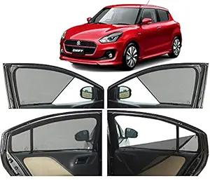 Autofact Half Magnetic Window Sunshades / Curtains for Maruti Swift 2018 [Set of 4pc - Front 2pc Half Without Zipper ; Rear 2pc Full with Zipper] (Black)