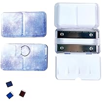 KGDUYC Boîte D'aquarelle Vide, Boîte De Peinture Palettes, Petite Boîte De Métal Violet Avec 14 Demi-Plans, Avec Palette De Mélange Et Anneau De