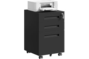 WOLTU Cassettiera da Ufficio Scrivania Studio con Rotelle Mobiletto con 3 Cassetti e Serratura per Documenti Cartelle Sospese Cancelleria, Pre-Assemblato, metallo Nero SK023sz
