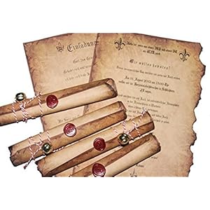 Einladungskarten Rollen „Mittelalter“ Hochzeit Geburtstag Firmenevent Burg Schloss historisch Siegelstempel Wachs Glöckchen Auswahl Anzahl Buchstabe Anrede