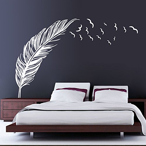 HSLwandsticker – wandtattoo ein grosser vogel feder muster fur schlafzimmer und wohnzimmer schwarz - 3