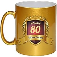 Glückwünsche zum 80. Geburtstag Kaffeebecher Gold Personalisierte Geschenkidee