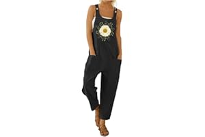 BaoDan Salopette Longue Femme Jambe Large, Combinaison Pantalon Grande Taille Rétro, Jumpsuit Salopette Femme Avec Bretelles/Bandage