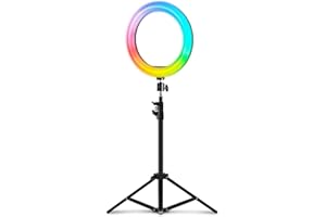 MARS GAMING MARSGAMING MGRING, Anello lluminazione Professionale ARGB, Treppiede Alluminio, Supporto Smartphone e Webcam, Telecomando, Nero