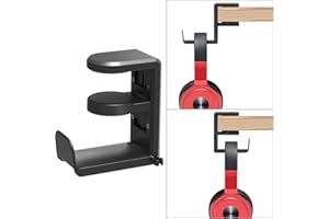 Headphone Stand Holder with Cable Clip,Klearlook 360 Degree Swivel Adjustable Springed Clamp Headset Desk Hook,Universal Adjustable Headphone Hanger Earphone Clip Gaming Headset Mount Display-Black