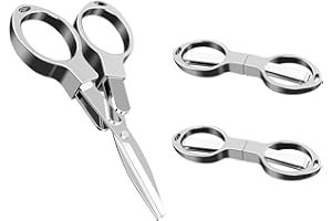 SHULLIN 2 PCS Stainless Steel Scissors Anti-Rust Folding Scissors Glasses-Shaped Mini Shear Folding Safety Small Scissors with Keyring Hole for Households School Office DIY Craft Fishing (Silver)