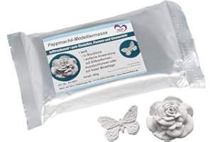 Ideen mit Herz Pasta de modelado de papel maché, pasta de modelado de secado al aire, color blanco, en forma de bloque, 400 g