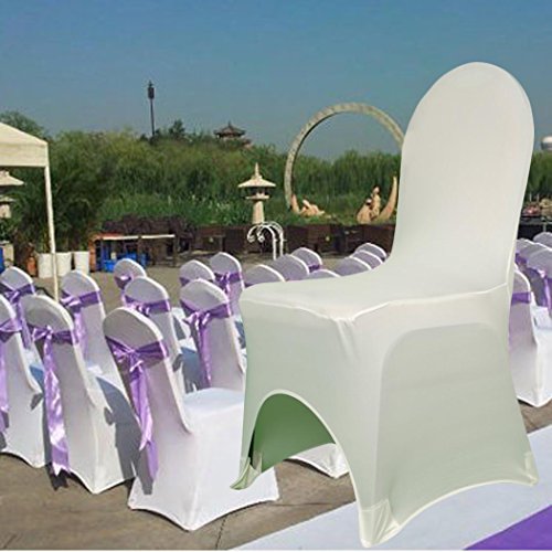 Befied Stuhlhussen 100 Stück Stuhl Husse Universal Stretch Stuhlüberzug Weiß für Hochzeit, Party, Bankett (100 (45 x 45 cm)) - 7