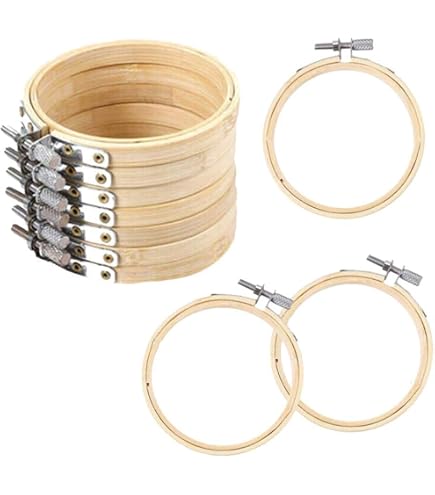 Oewnvmd 4 Pezzi Cerchi Da Ricamo In Plastica Effetto Legno Antico, 21 Cm, Telaio Rotondo Per Cucito E Decorazione - 2