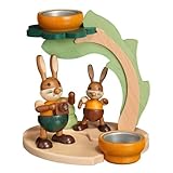  Sockel für 2 Teelichter, Hasenvater mit Kind, 1 Baum Maße = 16,5 cm x 15 cm x 14cm NEU Teelichthalter Osterdeko