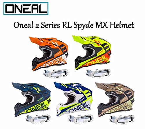 MOTORBIKE ONEAL 2 SERIES RL SPYDE ADULT MX HELMET Motorcycle Motocross Quad ATV Enduro Sports ACU ECE Approved Helmet + MOTO X1 WHITE GOGGLES - Blue - XL