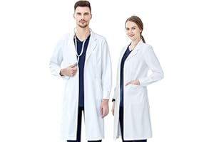 KUMARS Blouse Blanche Lycée Coton, Blouse Chimie Laboratoire, Femme Homme Manche Longue Blouse de Médecin Médical avec Poche et Bouton pour Chimie étudiant et Lycée Hospital Industriel