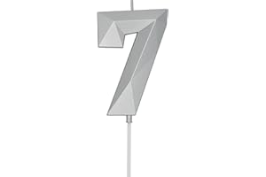 DERVENTA Large Birthday Candle Number 3D Silver 3.7 inch Party Celebration Anniversary Decoration Cake Topper 1 Piece (Number 7 Silver)