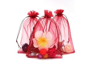 jijAcraft 100pcs Sachets Pochettes Cadeau en Organza 13x18cm Sacs Organza avec Cordon de Serrage pour Cadeaux de Mariage, Bonbons, Bijoux (Rouge Vin)