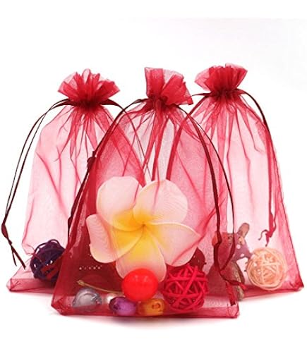 50 Organza-Beutel Für Fächer – Rot, Durchsichtig, Mit Kordelzug, Ideal Für Hochzeit & Party