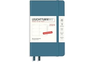‎LEUCHTTURM1917 LEUCHTTURM1917 367635 Wochenkalender Pocket (A6) 2024, mit Extraheft für Adressen und Jahrestage, Stone Blue, Deutsch, 12 Monate