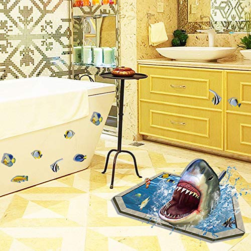 Preisvergleich Produktbild YUXAN Kreative 3D Ansicht Sharks Seefisch Wandbild PVC Wandaufkleber Selbstklebende Badezimmerboden Kinderzimmer Aufkleber Wohnkultur