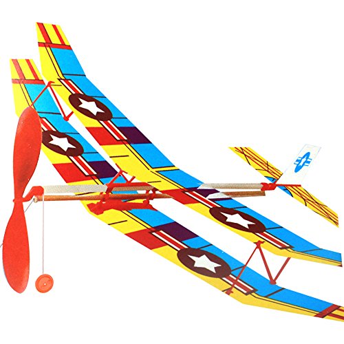 HuntGold DIY Plane Rubber Band Powered Biplane Aircraft Baby Kids Outdoor Assemble Toy Kit Random Colour