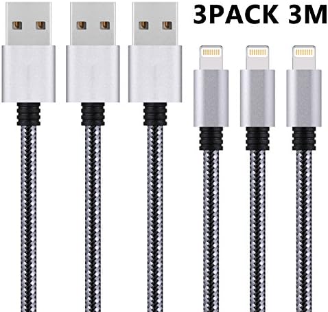 Lightning Cable, iPhone Charger Cable 3M 3 Pack EASHION Nylon Braided Cord Fast Sync and Charging for iPhone X/ 8/ 8 Plus/7/ 7Plus/6/5/SE, iPad Mini/Air/Pro, iPod