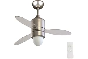 DCG VECRD65TL Ventilatore da Soffitto 3 Pale in Metallo e Plastica con Lampada e Telecomando, Acciaio, Bianco e Nero